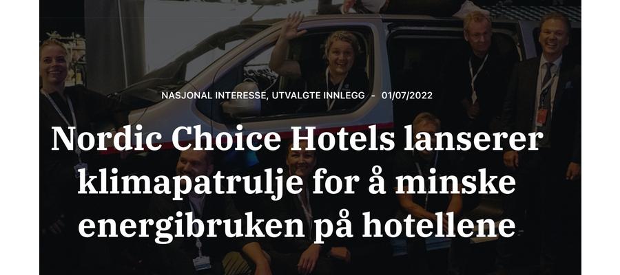 Nordic Choice Hotels lanserer klimapatrulje for å minske energibruken på hotellene